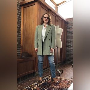 Vintage 80s Jil Sander Cashmere Blend Oversized Boyfriend Blazer Sage Green